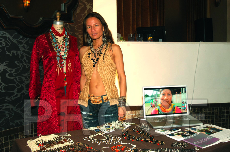 Designer Violeta Villacorta of ORG by vio showcasing Cofán artisans work at ESPY FAME LA