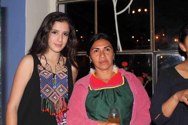 Daniela Bilbao with Cofan artisan Feliza Ortiz at ORG by vio boho jewelry exhibit in Ecuador